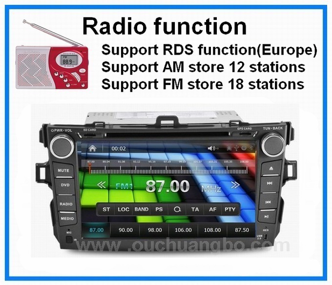Toyota Corolla autoradio 2007-2011 with touch screen gps navigation wifi audio player OCB-8612