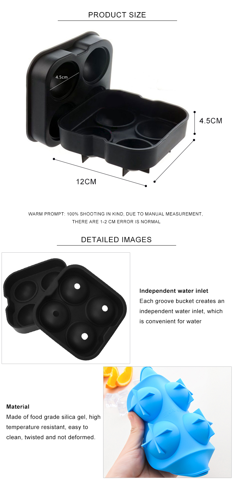 Sustainable Food Grade Silicone Ice Mold With 4x4.5cm Ball Capacity