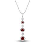 Natural Garnet Necklace 1/20 ct tw Diamonds With 925 Sterling Silver