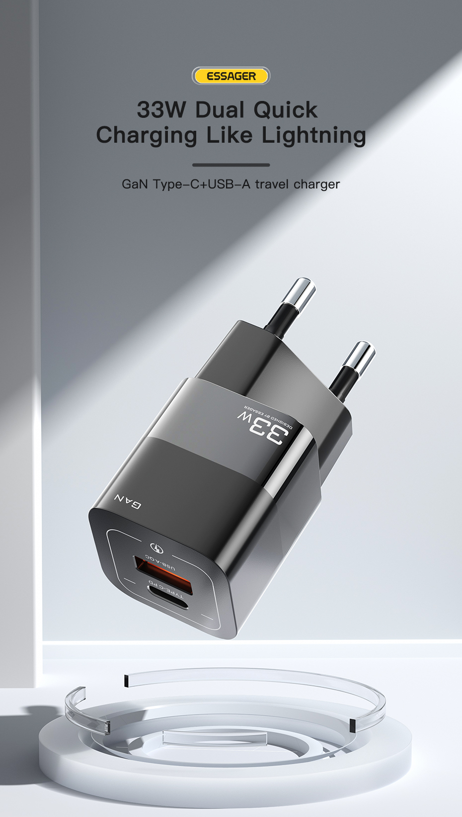 Square Brick USB Port Type C Fast Mobile Phone Charger 30W 5V With EU Plug