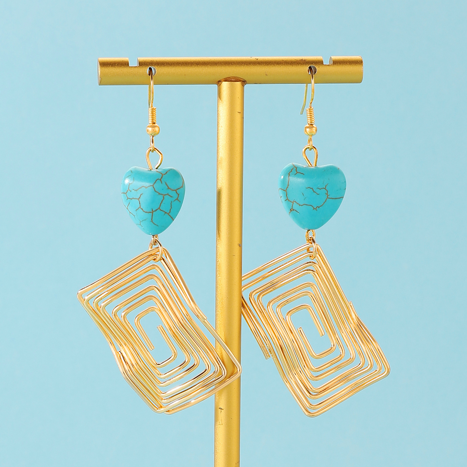 Fashion Irregular Geometric Spiral Line Turquoise Earrings For Women, Designer Earrings, European And American Cross-Border Foreign Trade Earrings