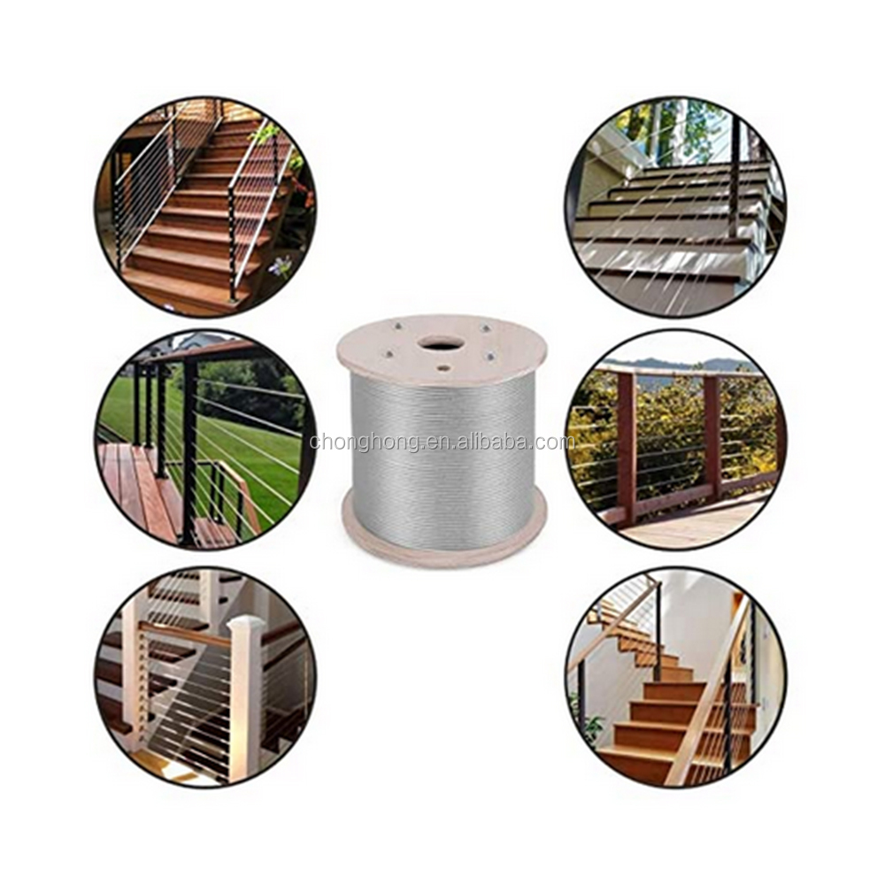 Non-coated 1/8" 3/16" Steel Core Wire Rope 7x7/ 1x19 / 7x19 T316 Stainless Aircraft Cable for Railing