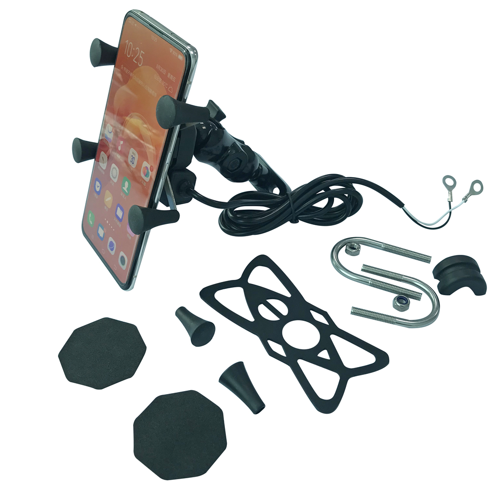 5V 2.5A Handlebar X Claw Motorcycle Phone Mount Stand Black Color