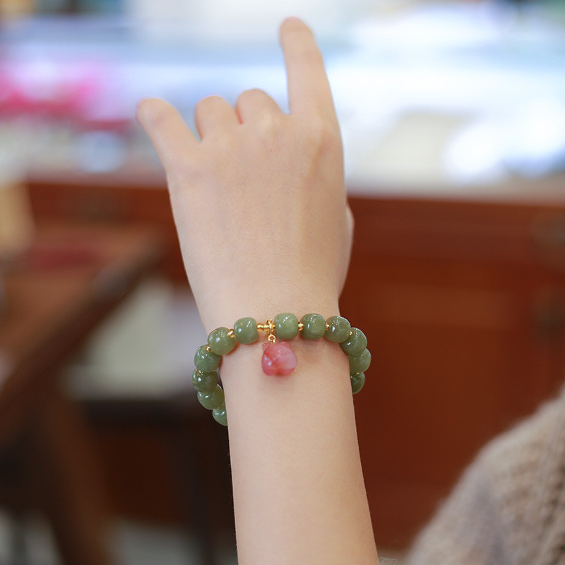 Handmade Men'S Woman'S Agate Beaded Bracelet Agate Crystal Bead Carvings Polished Green Crystal Bracelets For Meditation Decoration