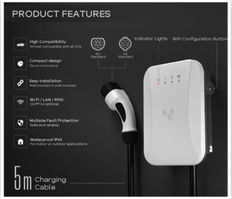 Mode 3 EVSE 22kw Home Charger Three Phase OEM ODM