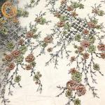 135Cm Width Green 3D Embroidery Lace Fabric With Luxury Beading