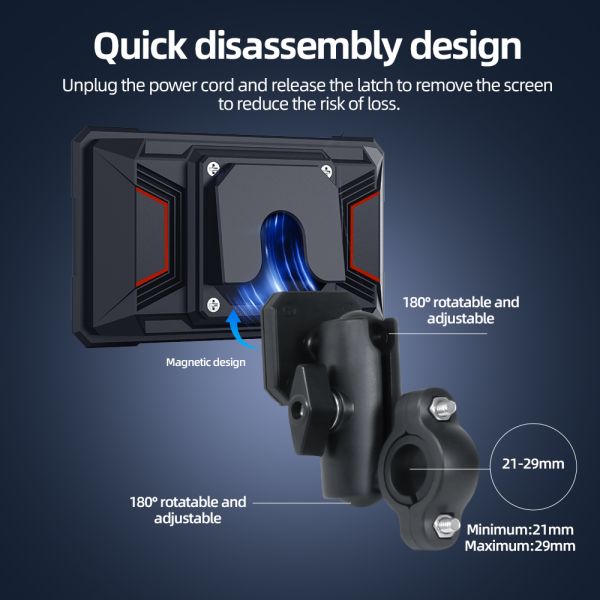 Magnetic detachable model CarPlay portable motorcycle navigation screen 5 Inch IPS Touch Screen Motorcycle CarPLay Navigation Display Waterproof IP67