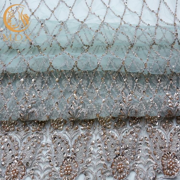Beaded Nice Lace Fabric Exquisite 91.44cm Length Types Of Handmade Lace