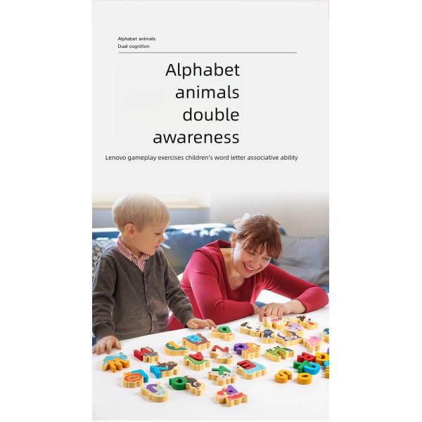 Children Wooden Animal Letter Puzzle 26pcs Alphabets Cognitive Animal Matching Blocks Puzzle Toy Kids Educational Wooden Toy