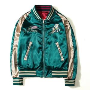 China Embroidered Reversible Bomber Jacket Satin Baseball College For Men factory