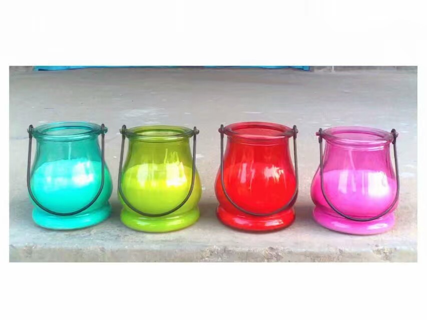 soy/paraffin wax hand lantern glass decorative candle with 7 different colors
