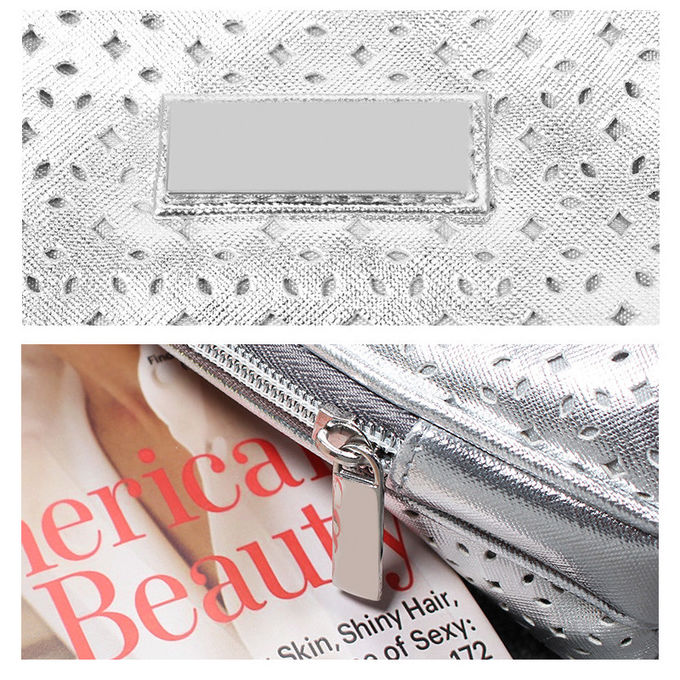 Good Quality Silver Gray PU Cosmetic Toiletry Makeup Bag Waterproof