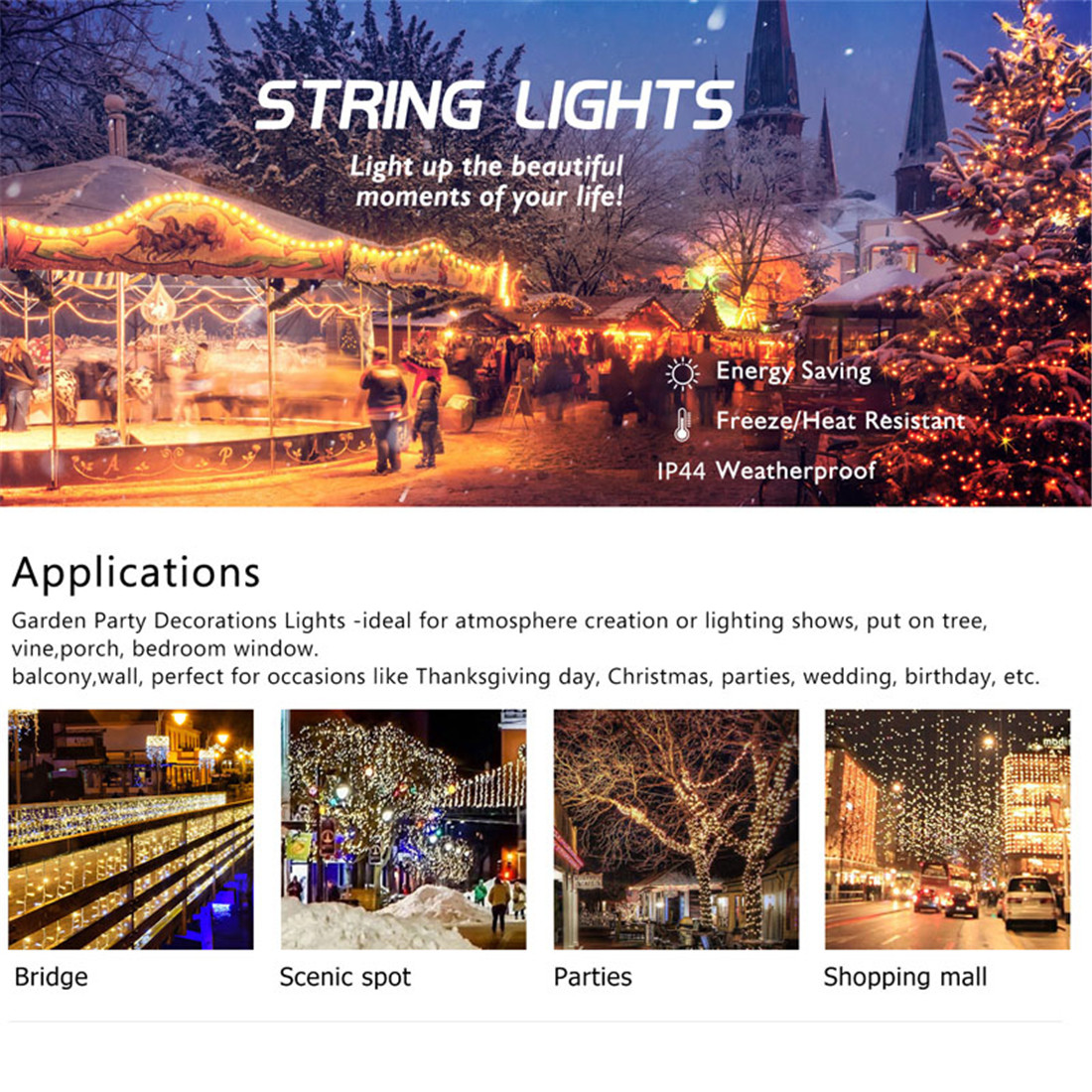 Intelligent Tuya Wi-Fi RGB Color Lighitng Decoration Wedding Lights Outdoor LED Light String