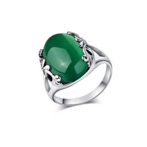 China Sterling 925 Silver Oval Green Agate Ring Thai Vintage Jewelry Size (R111703) factory