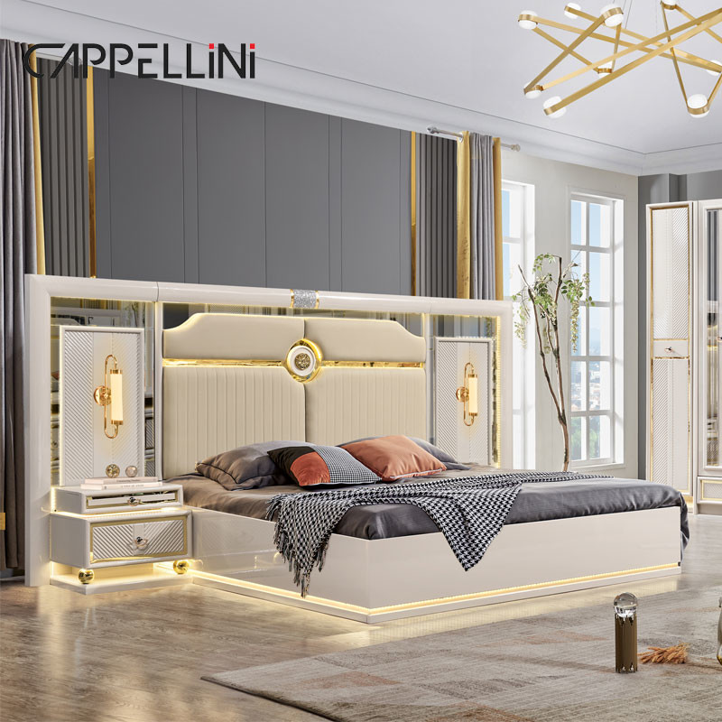 Luxury Wooden Frame King Size Leather Bed Bedroom Sets Double Home Queen Wood Modern Full Bedroom Furniture Set