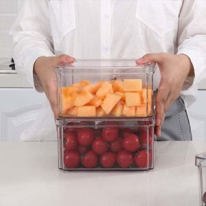 China Clear Fresh Storage Stackable Plastic Fridge Organizer With Cover factory