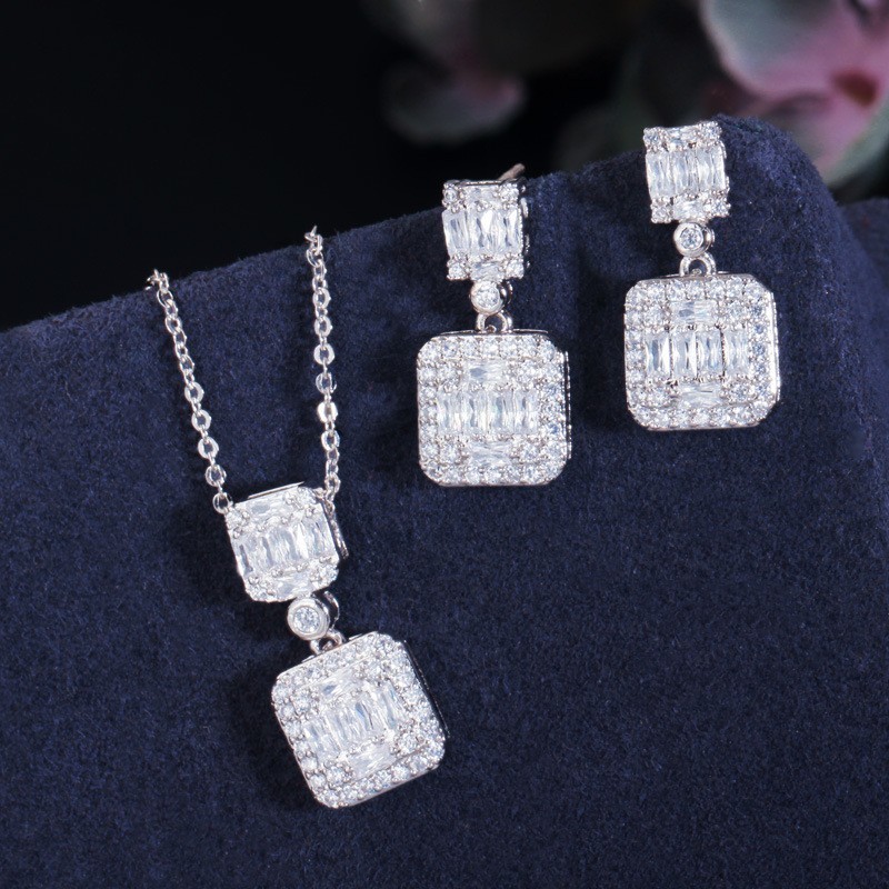 Fashion CZ Crystal Stone Wedding Jewelry Sets For Brides Necklace Earring Necklace Set For Women CZ Jewelry Sets