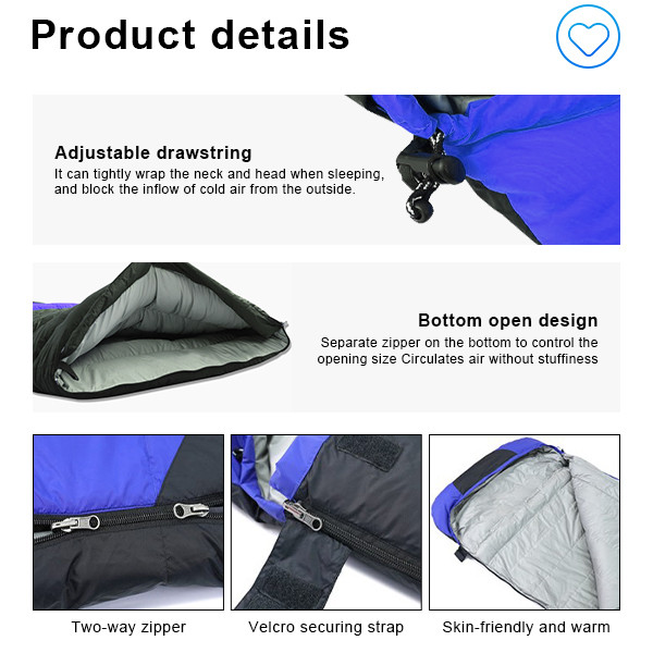 Rectangular Down Filled Sleeping Bag Envelope Shaped Folding Outdoor Sleeping Bag