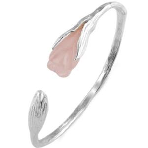China Handcraft Sterling Silver Cuff Bracelet with Sculpted Rose Quartz Gardenias (B6032401ROSE) factory