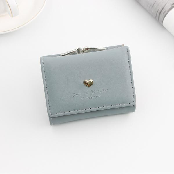 SHORT IRON CLIP BAG WOMEN'S HEART-SHAPED HARDWARE CLUTCH BAG SOLID COLOR SIMPLE COIN WALLET CARD BAG SHORT CLIP BAG