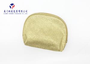 China Gold Embossed Fabric Makeup Bag With Super Clear Soft PVC Window On Front Side factory