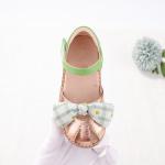 Leather Girls School Shoes Round Toe TPR Sole With Bow Tie