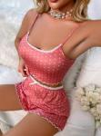 2pcs Soft Comfortable Sleepwear V-Neck Lace Floral Edge Sexy Pajamas For Women
