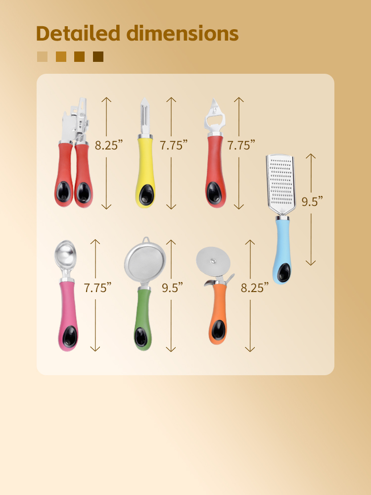 Home Kitchen Utensil Sets 8PCS Stainless Steel Accessories with Colorful Handles