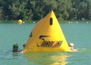 China Triathlon Race 1.2m Yellow Triangle Inflatable Marker Buoy With Logo factory