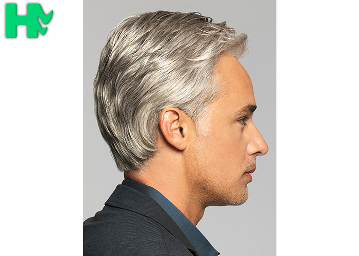 Modern Style Short Men Hair Wigs , White Color Natural Looking Wigs For Adult