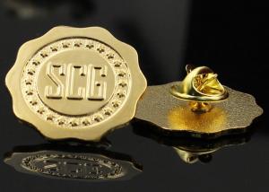 China Zinc alloy stereoscopic frosted polish badge custom gold color metal hollow out logo words brooch pin factory