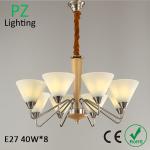 3/5/8 arms wooden pendant lamp glass shade chrome lighting CE/ROHS made in China