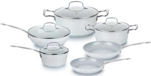 China forged cookware set inculding casserole,fry pan,sauce pan,wok with marble coating factory