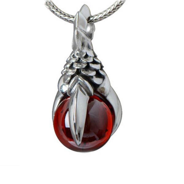 Vintage Thailand Sterling Silver Dragon Claw Garnet Pendant Necklace for Men for