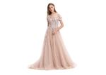 Short Sleeve Off Shoulder Muslim Evening Dress Floral Decor For Wedding Party
