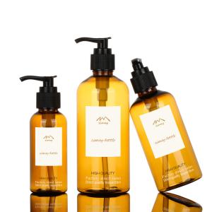 China Empty 200ml 300ml Plastic Cosmetics Containers Packaging Luxury Amber Shampoo Lotion Pump Bottle factory