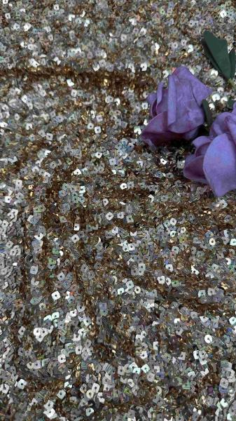 50 Inch Brown Color High Quality Sparkling Square Sequin Netting Embroidery Lace
