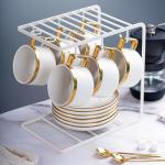 Matte White Ceramic Porcelain Coffee Tea Cups Saucers Sets With Gold Handle