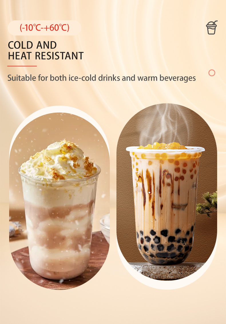 Custom Logo U Shape PP Plastic Cups 500ml Disposable Cold Drink Boba Tea Ice Coffee Clear Round Bottom Plastic Cups With Lids