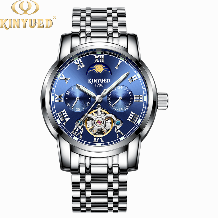 KINYUED stainless steel waterproof automatic mechanical watch luminous mens mechanical watch