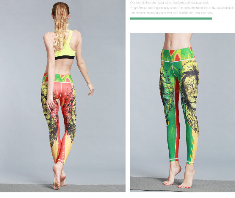 CPG Global Women's Fitness Legging Sport Running Stretched Cropped Pants Yoga Watercolor Lion Print High Quality HK49
