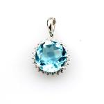 Sterling Silver Cable Chain 10mm Blue Topaz Cubic Zircon Pendant Necklace
