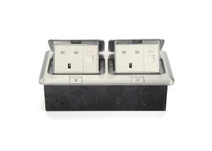 China Aluminium Alloy Double Floor Socket Silver Duplex Floor Box 2 Power 2 Network factory
