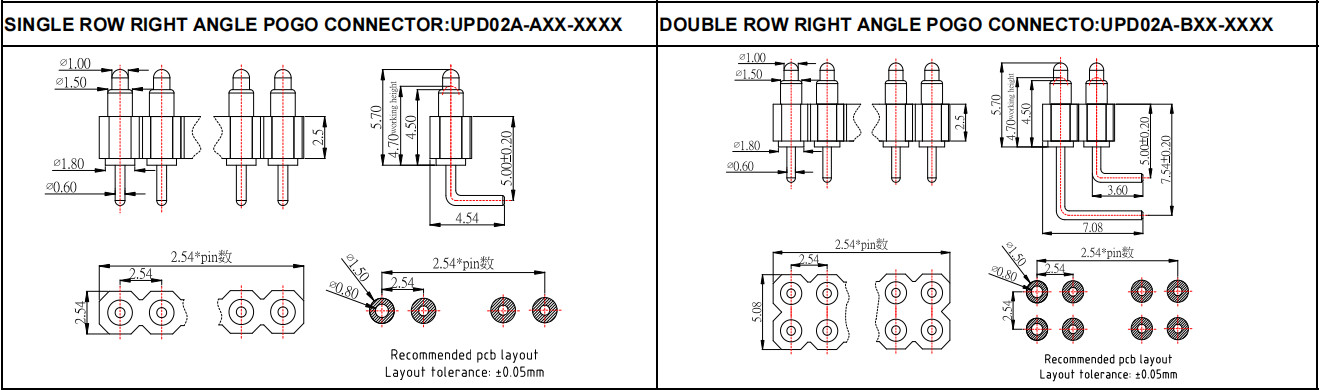 12pin Right Angle Pogo Pin Connector Brass Spring Loaded Pin Connector 2.54mm Pitch