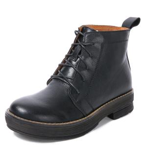 China S038 Round head leather women's shoes retro handmade flat-heeled first layer cowhide lace-up Martin boots non-slip ethni factory
