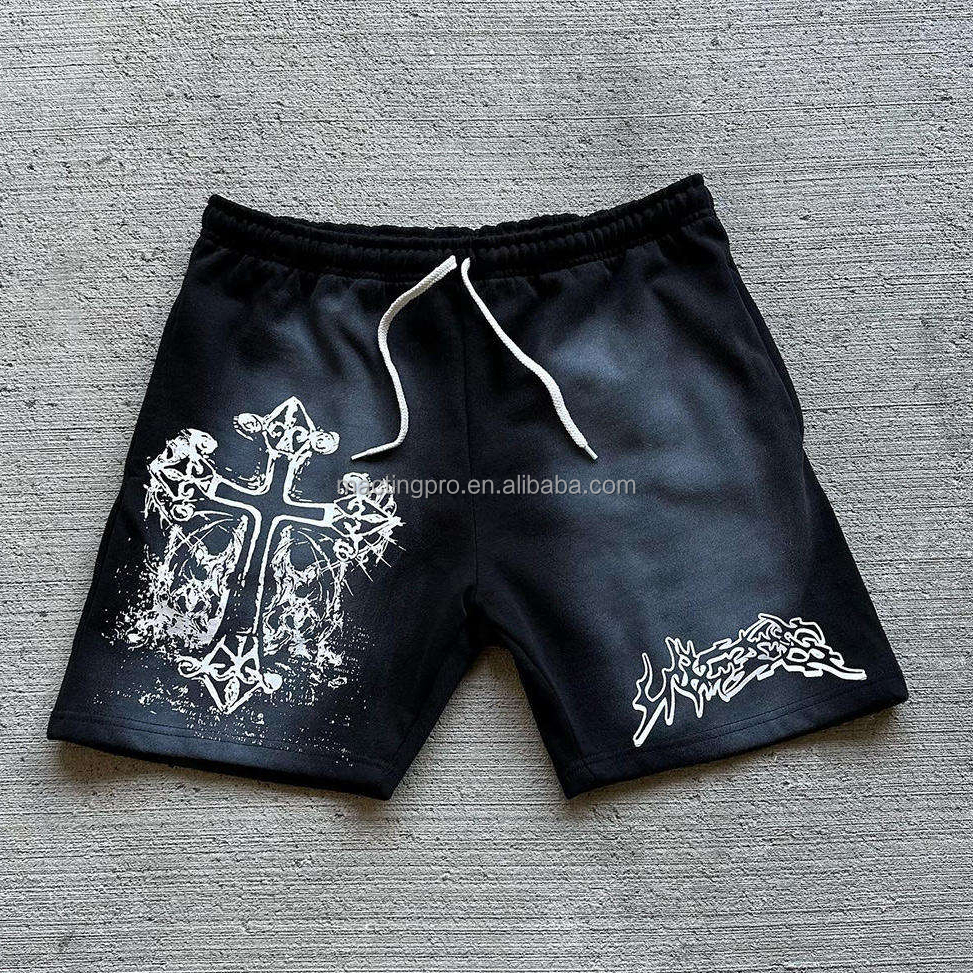 Knitted Custom Graphic Print Men's Vintage Acid Wash Shorts in Cotton French Terry
