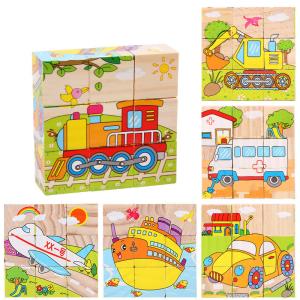 China Baby Wooden Block Toys Animal Fruit Early Learning Six Side 3D Cube Jigsaw factory