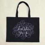 Handled Black Cotton Canvas Tote Bag / Fashionable Printed Canvas Tote Bags