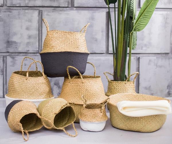 Handicraft Natural Seagrass Storage Basket With Handle ECO Friendly Kids Toy