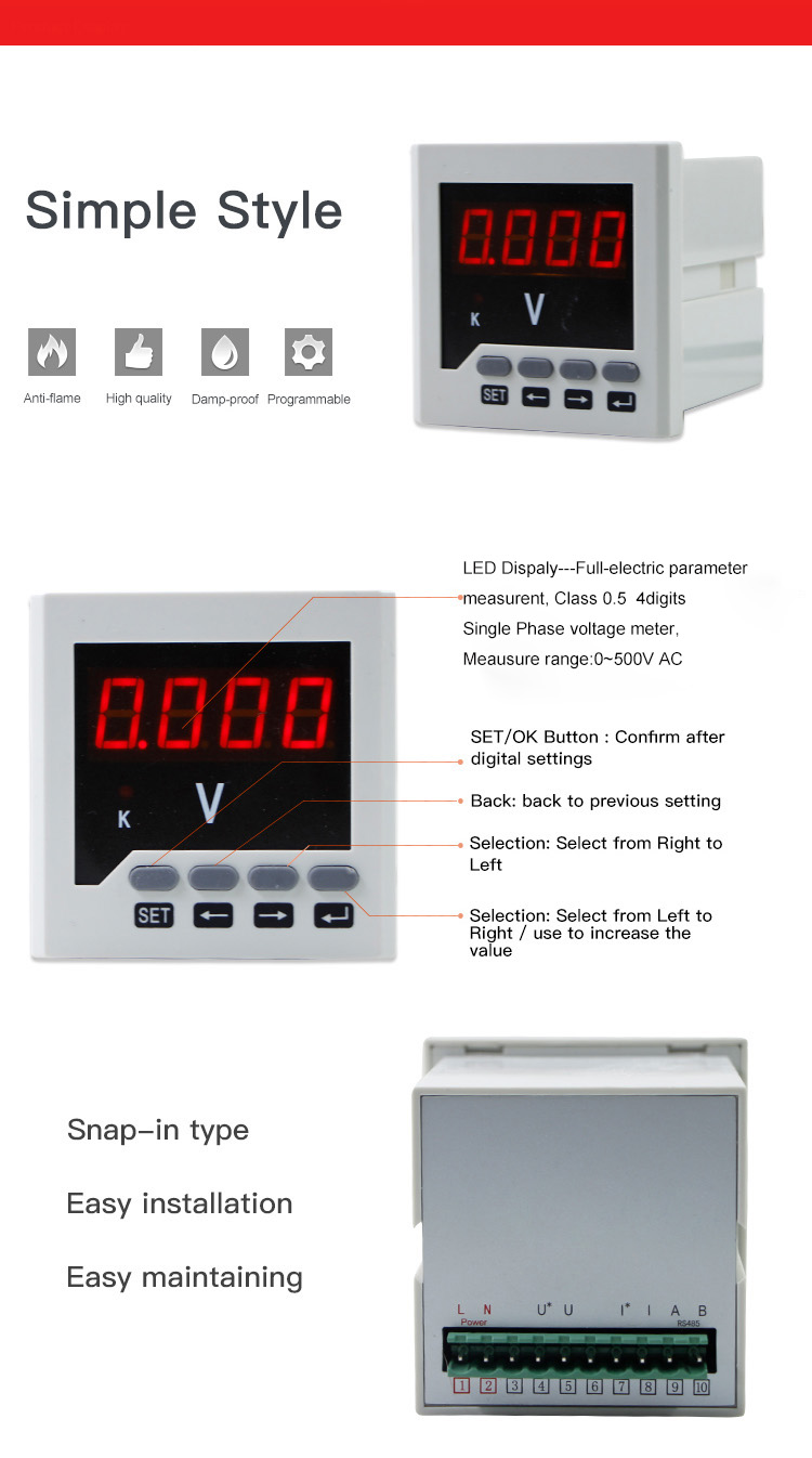 Easy to install 0-400v voltmeter volt amp watt meter digital voltage meter best price